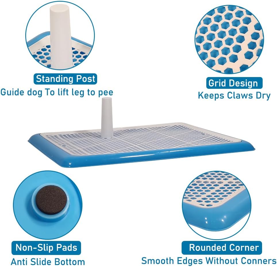 Dog Potty Training Tray - Dog Toilet Pee Pad with Detachable Pee Post - Grid Design & Non-slip Bottom - Indoor/Outdoor Pet Dog Toilet Tray for Large Dogs - Keep Floor Clean 65 cm