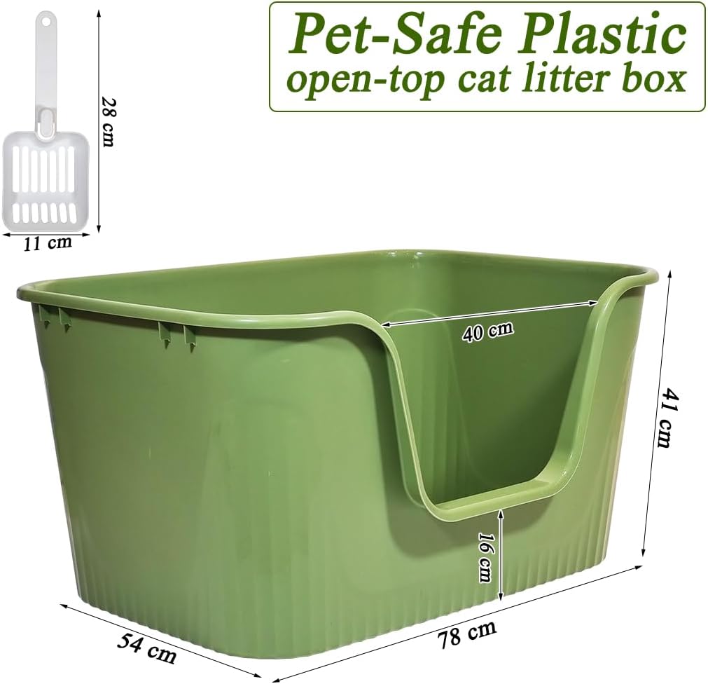 Cat litter box with Extra-large design, Deep high walls, Litter scoop and Low entrance, 78 cm Spacious cat toilet with Odor control, Anti-splash, Durable plastic and Non-stick, Easy to clean