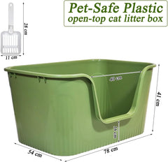Cat litter box with Extra-large design, Deep high walls, Litter scoop and Low entrance, 78 cm Spacious cat toilet with Odor control, Anti-splash, Durable plastic and Non-stick, Easy to clean