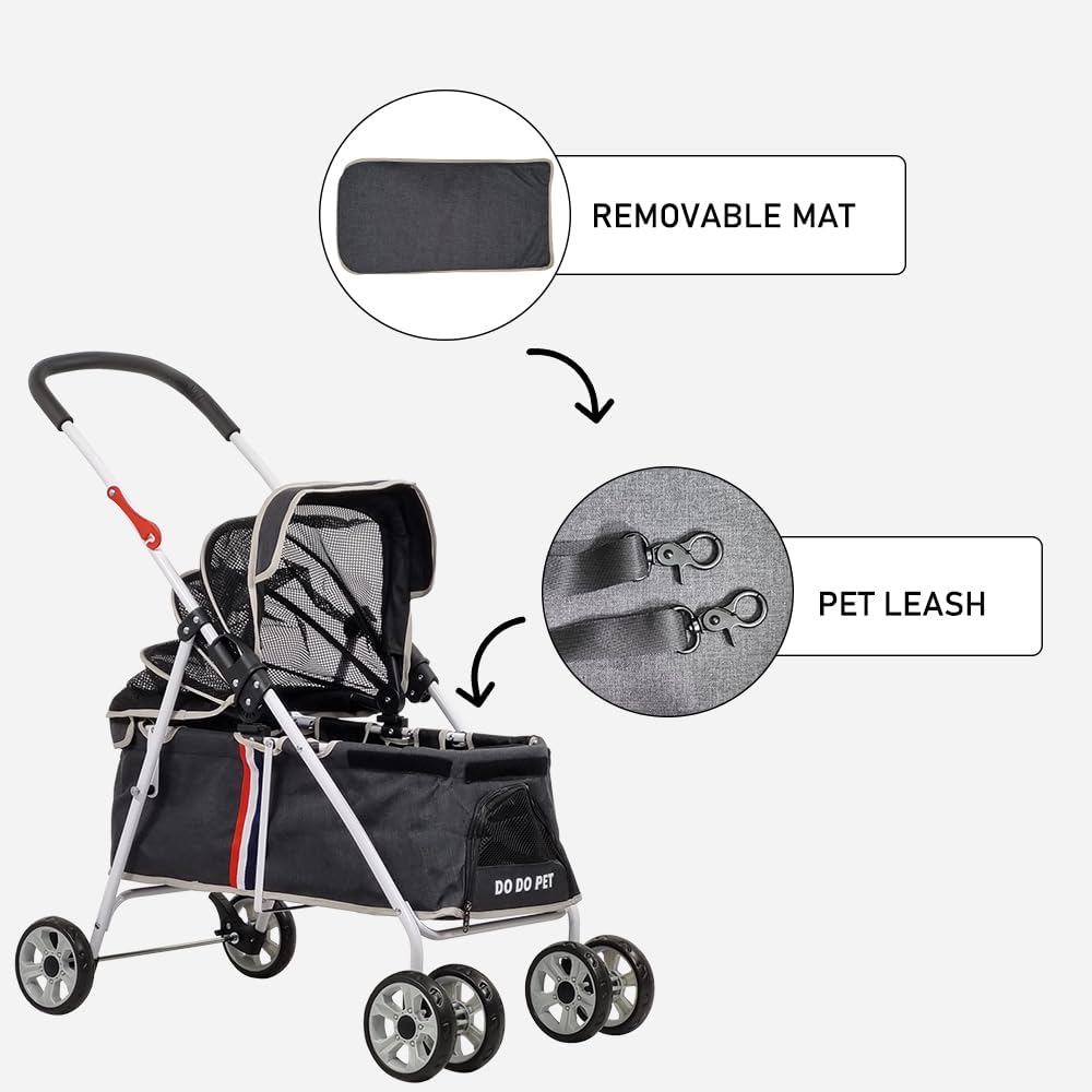 Large Dog Stroller | Pet Stroller for Cats & Dogs with Adjustable Canopy & Spacious Interior | Lightweight & Foldable | | Storage Bag & Wheels | Travel & Outdoor Cat Stroller 91cm (Black)