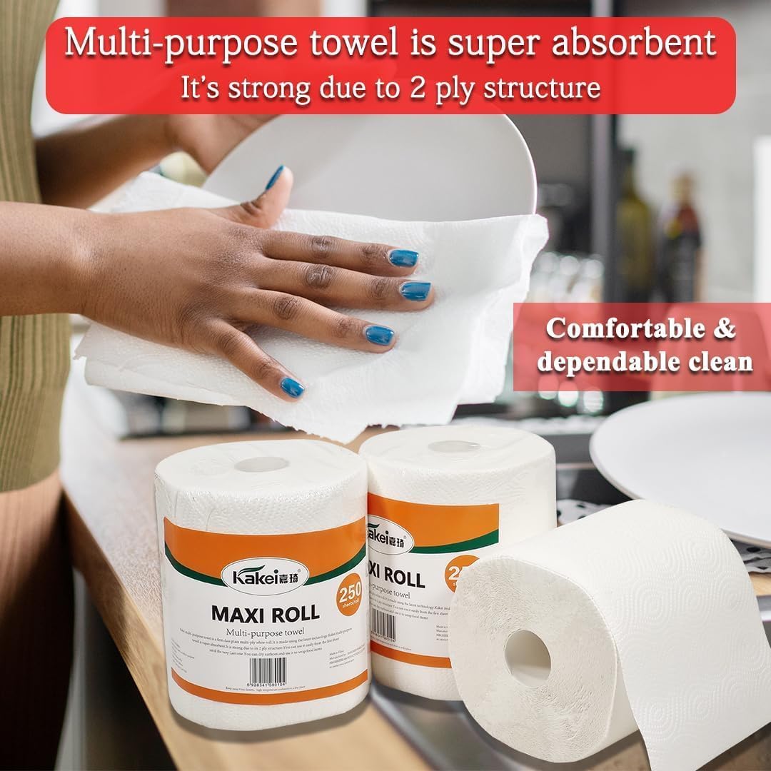 Tissue paper with 2-ply and Super absorbent, Multi-purpose cleaning wipes, Suitable for Home, Restaurant, Travel, and Hotel bathroom, Dust-free toilet paper, 1 Pack of 6 Rolls 53 cm (White)