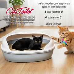 Semi open cat litter box with Durable plastic material, Splash guard, Stable base and Air ventilation design, Pet waste tray with Scoop, high fence, Indoor-outdoor use, and Detachable