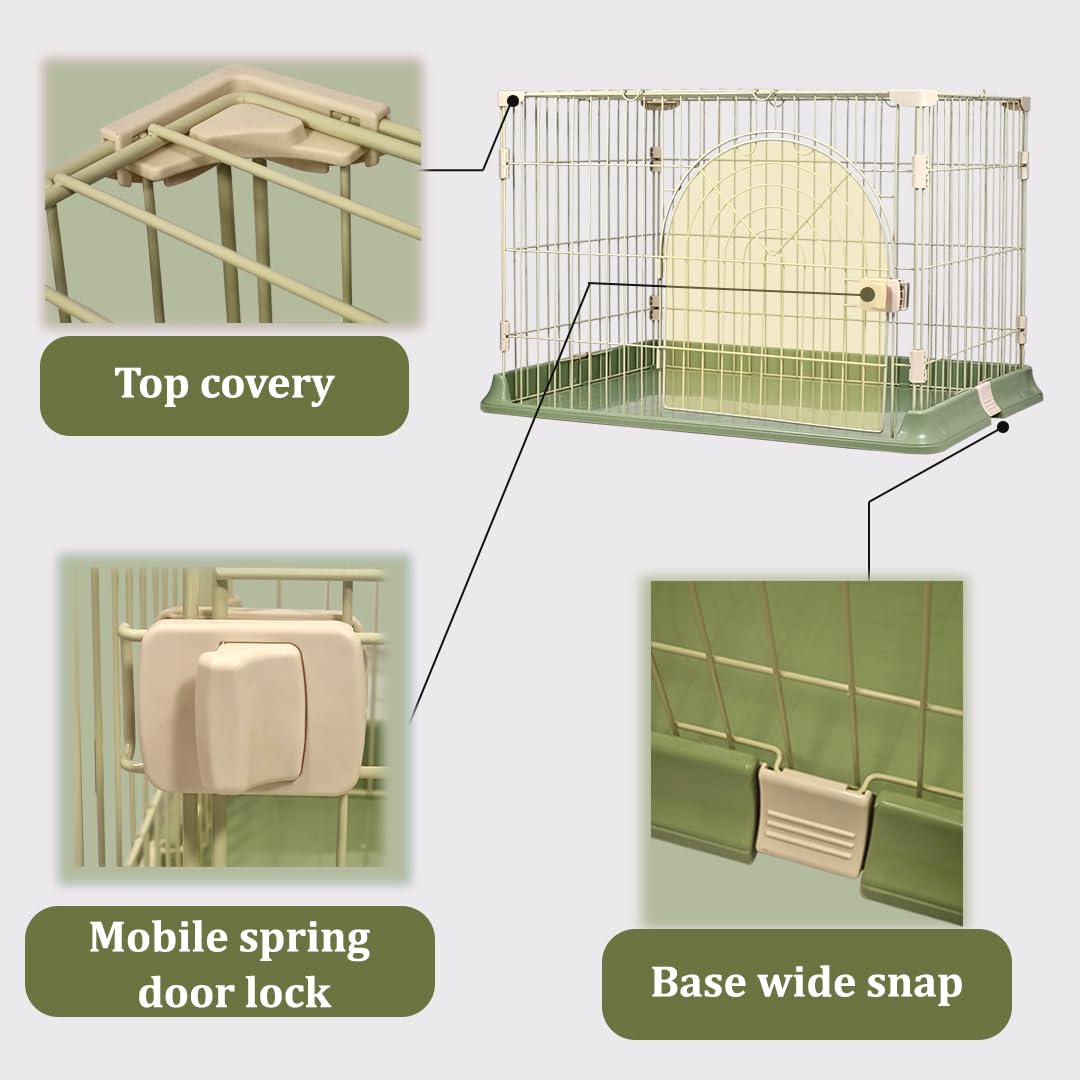Cat Cage Indoor | Pet Playpen Cage | Metal Wire Single-layer Cat Crate with Splash-Proof Base & Spring Door Lock | Ideal for Indoor/Outdoor Use | Easy to Assemble (Green, 84cm)