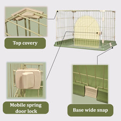 Cat Cage Indoor | Pet Playpen Cage | Metal Wire Single-layer Cat Crate with Splash-Proof Base & Spring Door Lock | Ideal for Indoor/Outdoor Use | Easy to Assemble (Green, 84cm)