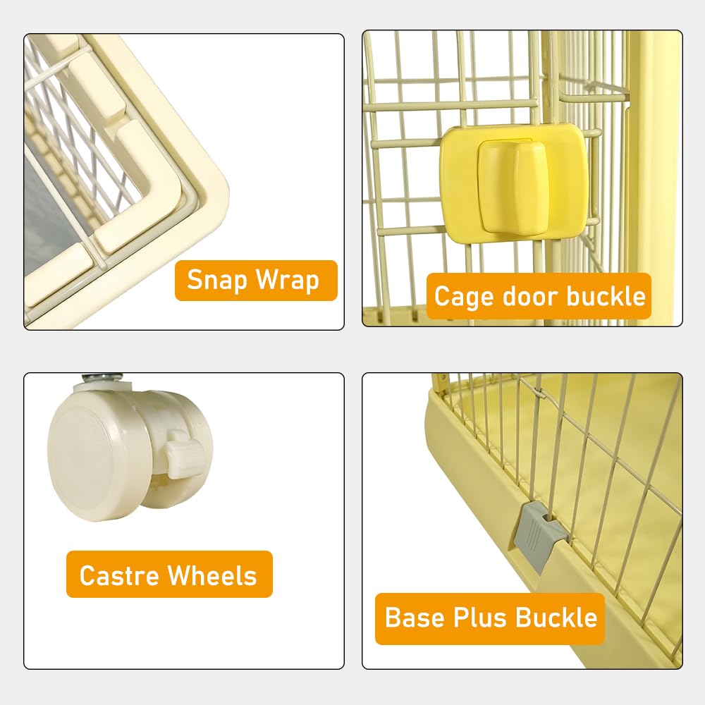 Cat cage for indoor & outdoor, Durable 2-tier metal wire cat cage with 2 lockable doors, Wide platforms, Climbing ladder, and Universal wheels, Suitable for Multi-cat household 120 cm (Yellow)