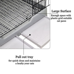 Cat cage playpen for Multi-cat households, 2-layer metal wire cat cage with Durable hammock, climbing ladder, Slide-out tray, and Universal wheels, Suitable for indoor/outdoor 121 cm (Grey)