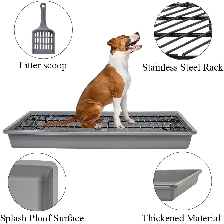 Pet potty training toilet, Sturdy leak-proof dog training tray with Stainless steel grid and Litter scoop, Ideal for medium to large breeds, Keeps paws dry and floors clean 65 cm