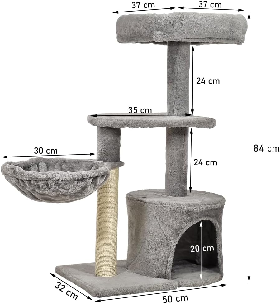 Modern cat tree with Padded perch, Plush hammock, Cozy condo, and Natural sisal scratching post, Multi-tier cat climbing tower for Indoor cats & Kittens, Easy to assemble, 84 cm
