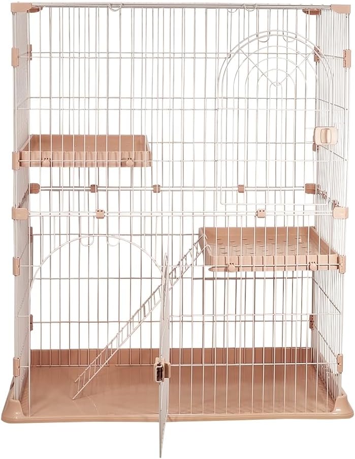 Cat cage with Durable metal wire, Wide plastic perch, Lockable door, and Climbing ladder, double-layer cat cage enclosure for Cats & Kittens, Suitable for indoor/outdoor use 117 cm (Pink)
