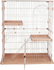 Cat cage with Durable metal wire, Wide plastic perch, Lockable door, and Climbing ladder, double-layer cat cage enclosure for Cats & Kittens, Suitable for indoor/outdoor use 117 cm (Pink)