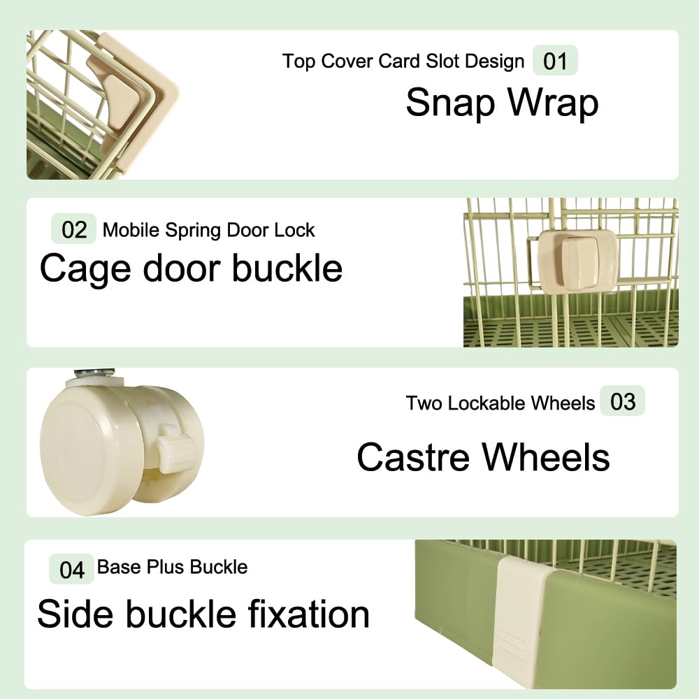 NNC PETS 2-Tier Cat Cage Indoor - Metal Wire Cat Crate Playpen Kennel with 2 Lockable Doors, Climbing ladder, Removable Tray &b Universal Wheels - Easy Assembly, 102 cm(Green, Medium)