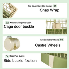 NNC PETS 2-Tier Cat Cage Indoor - Metal Wire Cat Crate Playpen Kennel with 2 Lockable Doors, Climbing ladder, Removable Tray &b Universal Wheels - Easy Assembly, 102 cm(Green, Medium)