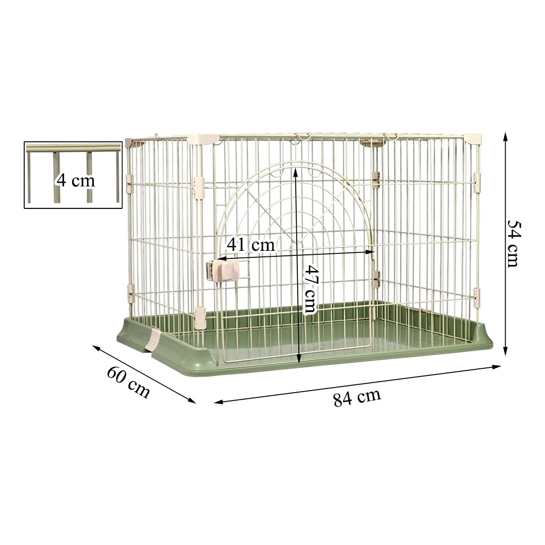 Cat Cage Indoor | Pet Playpen Cage | Metal Wire Single-layer Cat Crate with Splash-Proof Base & Spring Door Lock | Ideal for Indoor/Outdoor Use | Easy to Assemble (Green, 84cm)