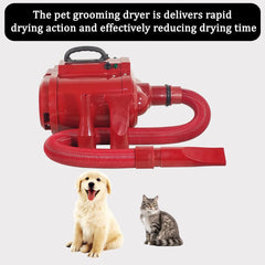 Dog Grooming - Pet Grooming Hair Dryer Vacuum Kit - Dog Hair Dryer, Blower - 240V Powerful with Adjustable Speed & Heat, Low - 3 Nozzles - Portable Handle - ABS Material (Red)