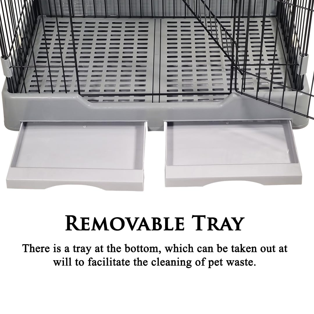 NNC PETS Large Cat Cage Indoor - 3-Tier Metal Wire Cat Crate Kennel with 3 Lockable Doors - Cozy Hammock & Climbing Ladder - Drawer Tray & Universal Wheels, Easy Assembly, 145 cm(Grey, Large)