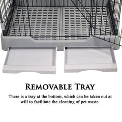 NNC PETS Large Cat Cage Indoor - 3-Tier Metal Wire Cat Crate Kennel with 3 Lockable Doors - Cozy Hammock & Climbing Ladder - Drawer Tray & Universal Wheels, Easy Assembly, 145 cm(Grey, Large)