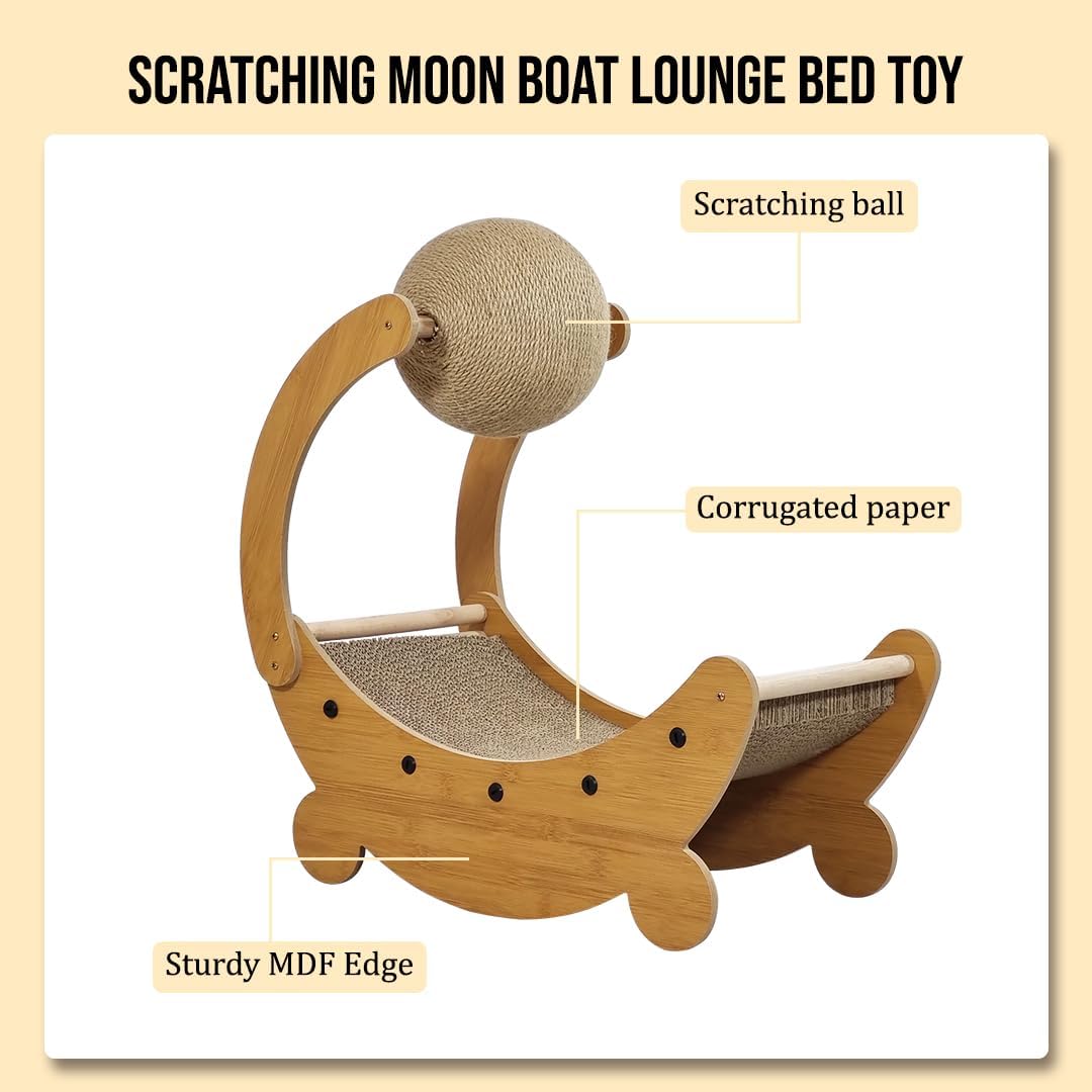 2-in-1 Cat scratcher & bed with Durable corrugated cardboard, Scratching ball, and Sturdy MDF board, Comfortable cat scratcher for Resting & Scratching, Ideal for indoor cats 56 cm (Brown)