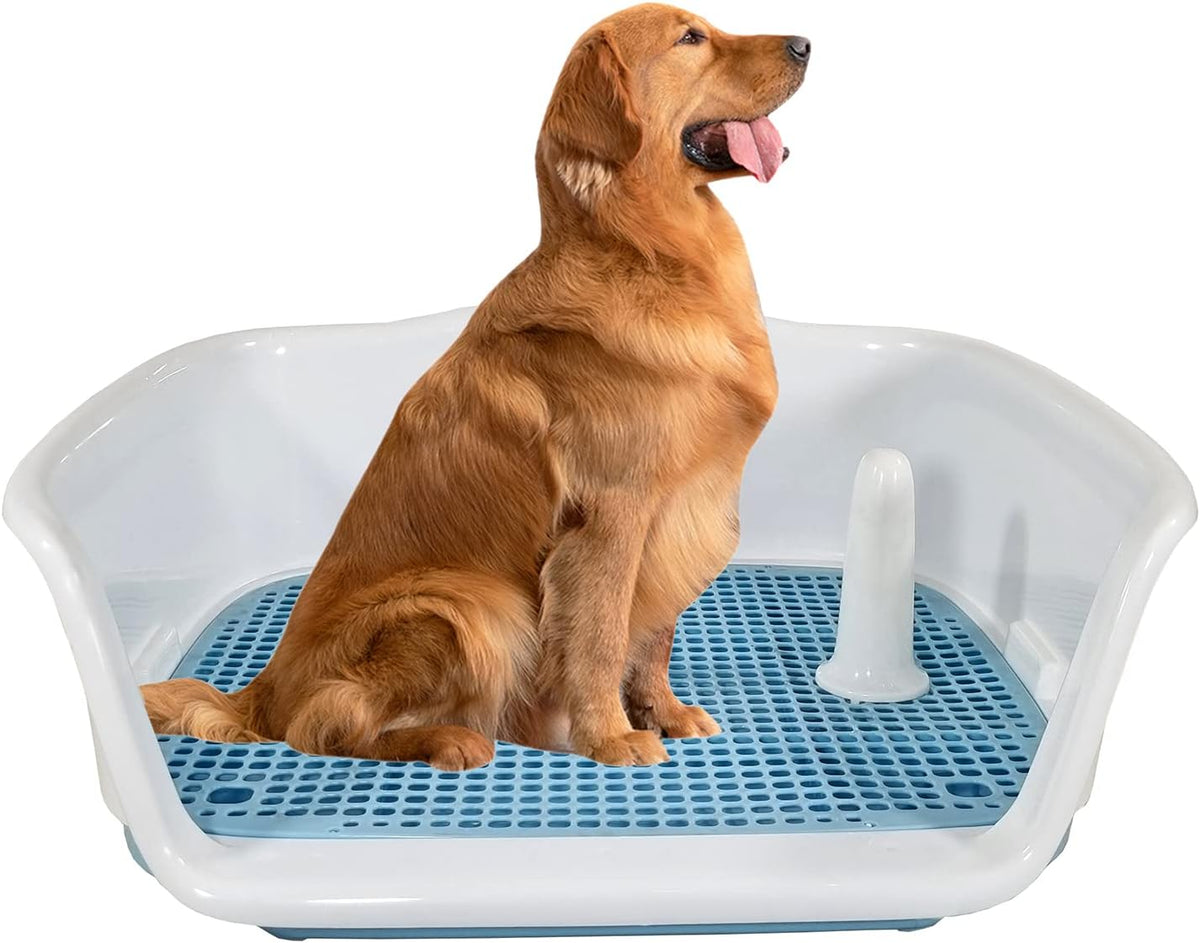 Dog potty tray for medium to large dogs, Durable plastic dog toilet training tray with Raised fence, Pee post, and Detachable design, Ideal for indoor & outdoor, Easy to clean 52 cm