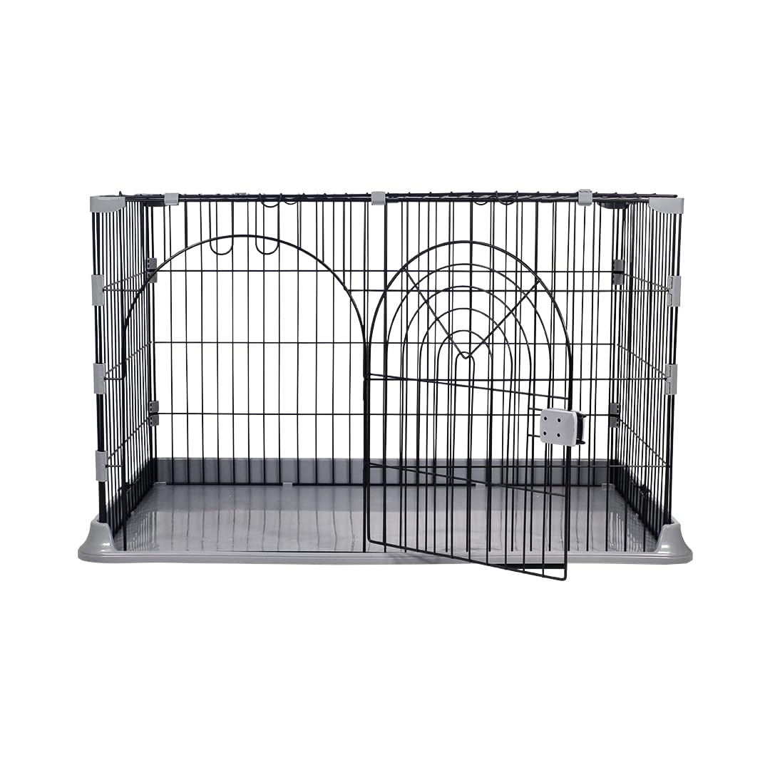 NNC PETS Cat Cage Indoor | Pet Playpen Cage | Metal Wire Single-layer Cat Crate with Splash-Proof Base & Spring Door Lock | Ideal for Indoor/Outdoor Use | Easy to Assemble (Grey, 100cm)