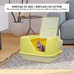 Enclosed cat litter box for Indoor cats & kittens, Durable plastic cat litter box with Transparent door, Litter scoop, and Sand drop pedal, Splash-resistant cat toilet, Easy to clean 65 cm