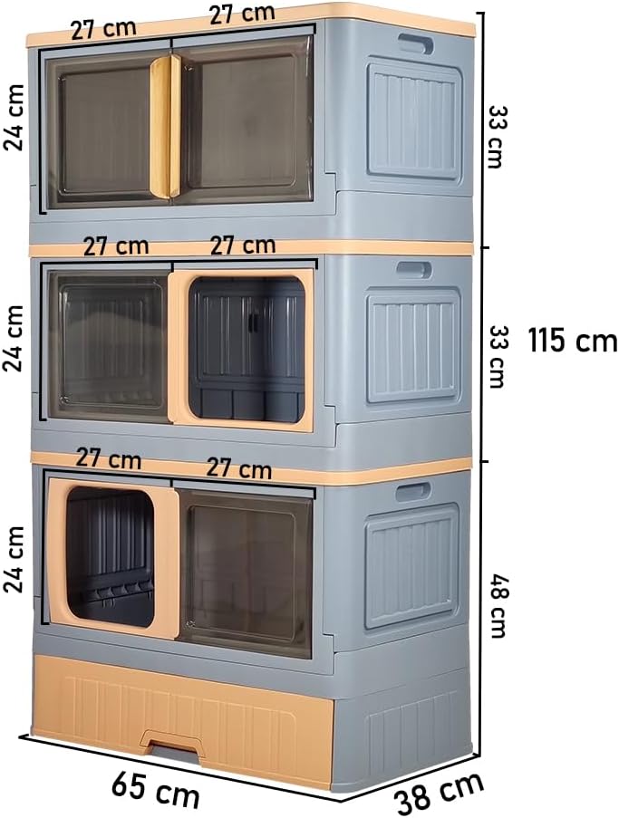 Cat cabinet, Durable 3-layer cat combination litter box with Storage area, Sleeping area, Cat toilet, and Rolling wheels, Durable plastic cat litter box, Ideal for indoor/outdoor use 115 cm