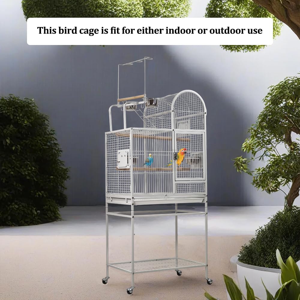 Bird Cage - Wrought Iron Stainless Steel with Storage Shelves White Lovebirds Cage and 4 Feeding Bowls - 160 cm | Toy Hooks above the Top Bird Perch | Perch for Birds | Food Container