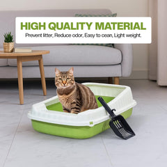 Semi-enclosed Cat litter box for Large-sized cats, Odor control plastic cat toilet with Litter scoop, Grid design, Lightweight, and Raised fence, Detachable for easy cleaning, 59 cm