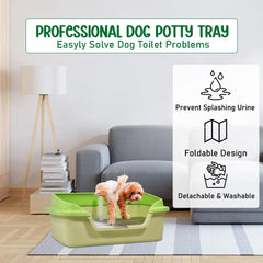 Dog Potty Tray - Dog Toilet for Small to Medium Dogs | Pet Plastic Puppy Training Seat with Splash Proof Design, Stainless Steel Grid & Detachable Pee Post | Indoor & Outdoor (Green, Small)