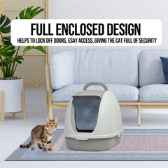Fully-enclosed cat litter box with Portable handel, Flip cover entrance, Litter scoop, and Detachable design, Durable plastic cat toilet, Ideal for indoor/outdoor use, Easy to clean 38 cm