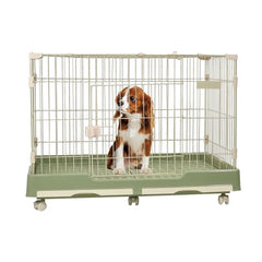 Pet Cage for Cat & Dogs | Dog Cage Playpen with Open-Top Design, Metal Wire, Lockable Door, Removable Tray & Universal Wheels | Ideal for Indoor/Outdoor | Easy to Assemble (Green, Large - 100 cm)