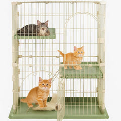 NNC PETS Cat Cage Kennel with 2-lockable Doors - 2-Tiier Metal Wire Pet Cat House Playpen for Indoor Cats - Cozy Hammock, Climbing Ladder, Drawer Tray & Universal Wheels, Easy Assembly (Green, 108 cm)