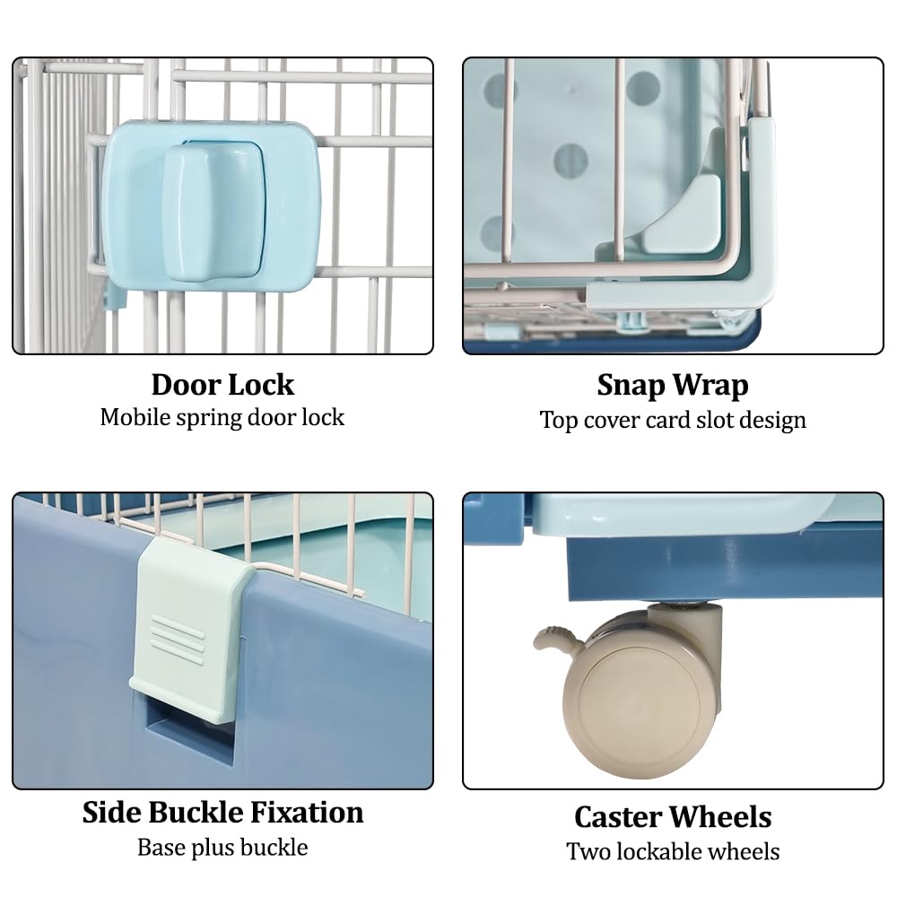 Cat cage playpen for Multi-cat household, 3-tier cat cage with Cozy hammock, Wide platform, Climbing ladder, Build-in litter box, and Universal wheels, Ideal for indoor/outdoor use 133 cm (Blue)