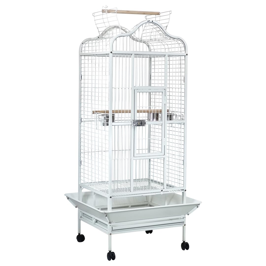 Bird Cage Large with Open-Top Design, Parrots, Parakeet, Macaw | Feeding Bowls & Wooden Perches | Removable Tray & Universal Wheels | Suitable for All Birds