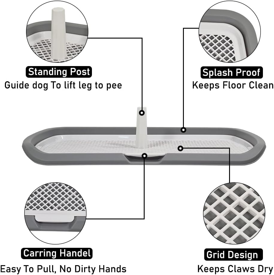 Dog potty training toilet for medium to large dogs, Durable plastic dog training pad holder with Detachable pee post, Carrying handle, and Grid design, Ideal for indoor & outdoor 66 cm