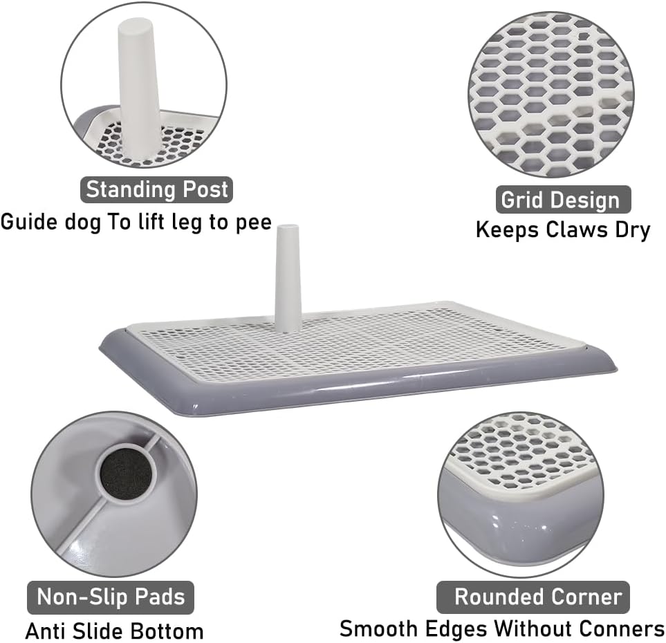 Dog Potty Training Tray - Dog Toilet Pee Pad with Detachable Pee Post - Grid Design & Non-slip Bottom - Indoor/Outdoor Pet Dog Toilet Tray for Large Dogs - Keep Floor Clean 65 cm