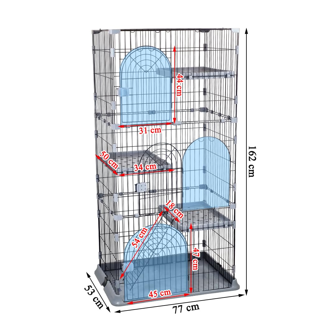 NNC PETS 3-Tier Large Cat Cage Playpen Kennel - 162cm Metal Wire Cat Crate House with 3-lockable Doors, Wide Platforms, Climbing Ladder & Leak-Proof Base - Easy to Assemble (Dark Grey, Large)