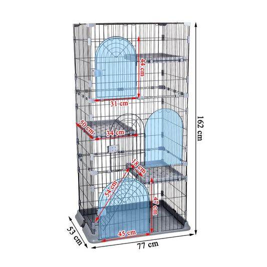 NNC PETS 3-Tier Large Cat Cage Playpen Kennel - 162cm Metal Wire Cat Crate House with 3-lockable Doors, Wide Platforms, Climbing Ladder & Leak-Proof Base - Easy to Assemble (Dark Grey, Large)