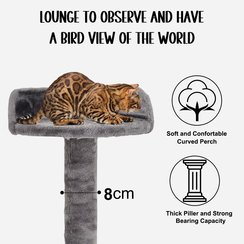 Cat tree activity center with Curved perch, Sisal scratching post, and Cozy cat condo, Durable cat tree tower for indoor cats, Multi-functional feline tower, Easy assembly 102 cm (Grey)
