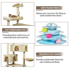 Cat Tree for Large Cats with Toy - Cat House with Padded Perch - Cozy Cat Condos & Scratching Posts - Premium Quality Multi-level Cat Tower for Indoor Cats & Kittens (Beige)