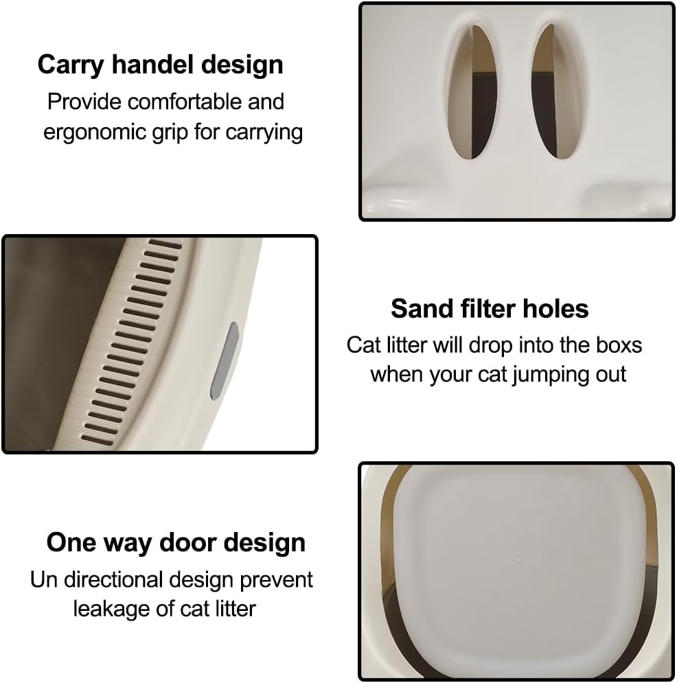 Fully-enclosed cat litter box with Durable plastic, Carrying handle, Sand filter holes, and Litter scoop, Splash-proof cat toilet for Indoor cats & kittens, Easy to clean 45 cm