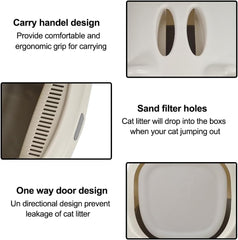 Fully-enclosed cat litter box with Durable plastic, Carrying handle, Sand filter holes, and Litter scoop, Splash-proof cat toilet for Indoor cats & kittens, Easy to clean 45 cm
