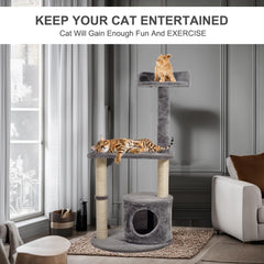 Cat tree activity center with Curved perch, Sisal scratching post, and Cozy cat condo, Durable cat tree tower for indoor cats, Multi-functional feline tower, Easy assembly 102 cm (Grey)