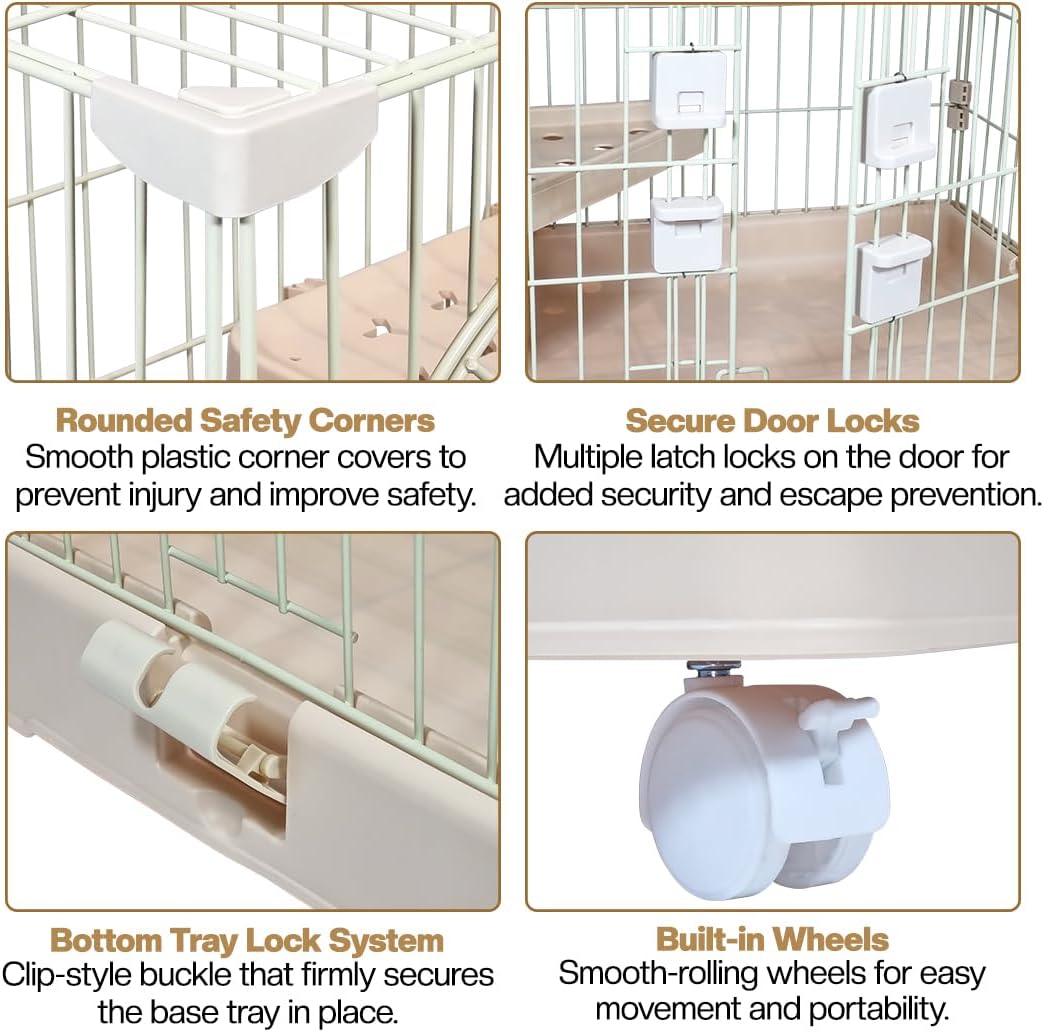 Cat Cage with Rolling Casters, Elevated Lounging Platforms, Secure Locking Doors, and Leak-Proof Base, Heavy-Duty Metal Cat Enclosure for Indoor Cats & Kittens, Easy to Assemble, 101 cm