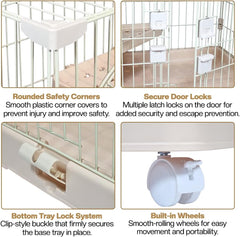 Cat Cage with Rolling Casters, Elevated Lounging Platforms, Secure Locking Doors, and Leak-Proof Base, Heavy-Duty Metal Cat Enclosure for Indoor Cats & Kittens, Easy to Assemble, 101 cm