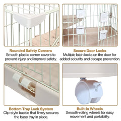 Cat Cage with Rolling Casters, Elevated Lounging Platforms, Secure Locking Doors, and Leak-Proof Base, Heavy-Duty Metal Cat Enclosure for Indoor Cats & Kittens, Easy to Assemble, 101 cm, Beige