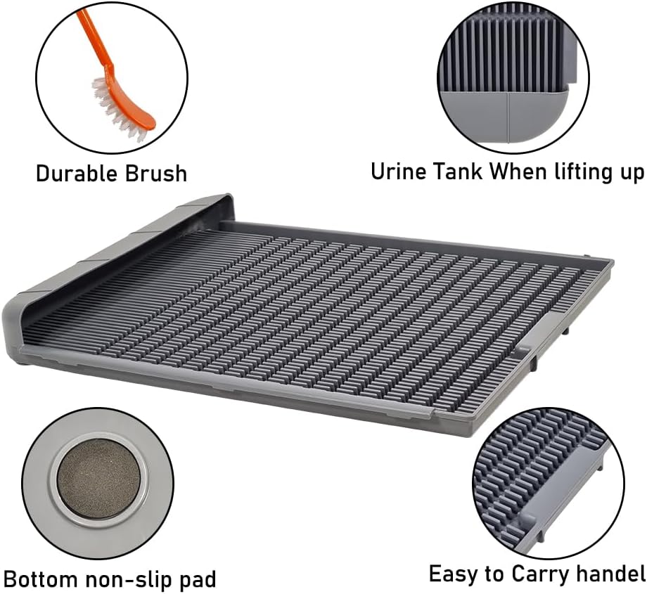 Dog potty training toilet with Brush, Carry handle, Urine tank, and Non-slip pads, Durable plastic dog toilet for small to medium dogs, Flat panel design, Ideal for indoor & outdoor 58 cm (Grey)