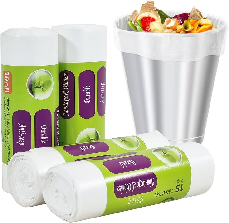 Biodegradable trash bags, heavy-duty Leak-proof trash bags with Corn starch based, 13Gal/50L Capacity disposable waste bag for Living room, Office, Bathroom, and Kitchen use (4Pcs)