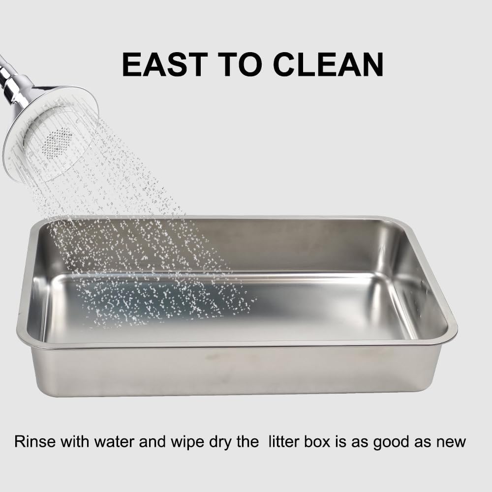 Stainless steel cat litter box with Carrying handle, Smooth edges, and Litter scoop, Rust & Stain resistant cat toilet for Large cats, Ideal for indoor/outdoor use, Easy to clean