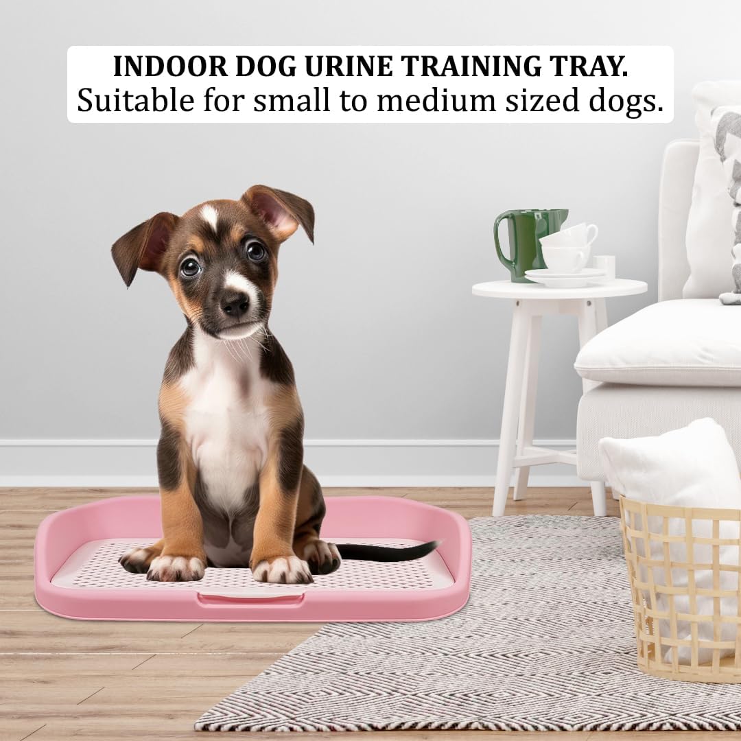 Dog toilet tray for small to medium dogs, Anti-splash plastic dog training tray with Raised fence, Column design, and Grid design, Detachable dog toilet for indoor pets, Easy to clean 48 cm