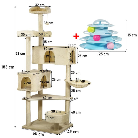Cat Tree for Large Cats with Toy - Cat House with Padded Perch - Cozy Cat Condos & Scratching Posts - Premium Quality Multi-level Cat Tower for Indoor Cats & Kittens (Beige)